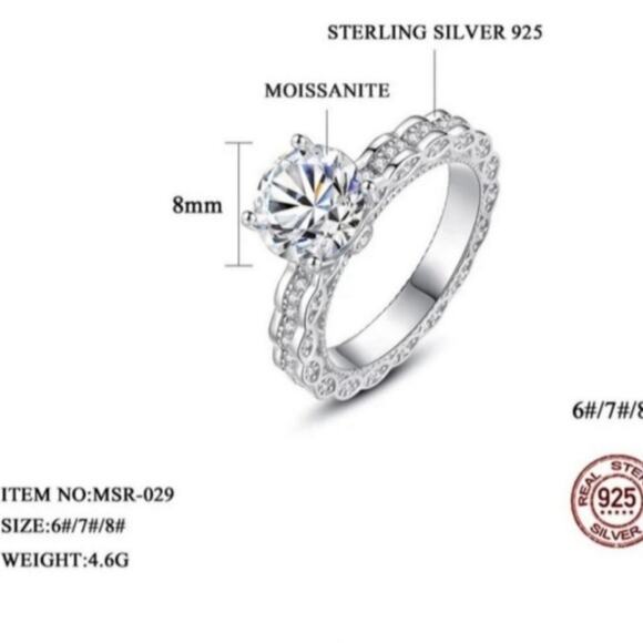 2 Ct Moissanite Wedding Ring Hypoallergenic Rhodium Plated 925 Sterling Silver 8 - Picture 12 of 14